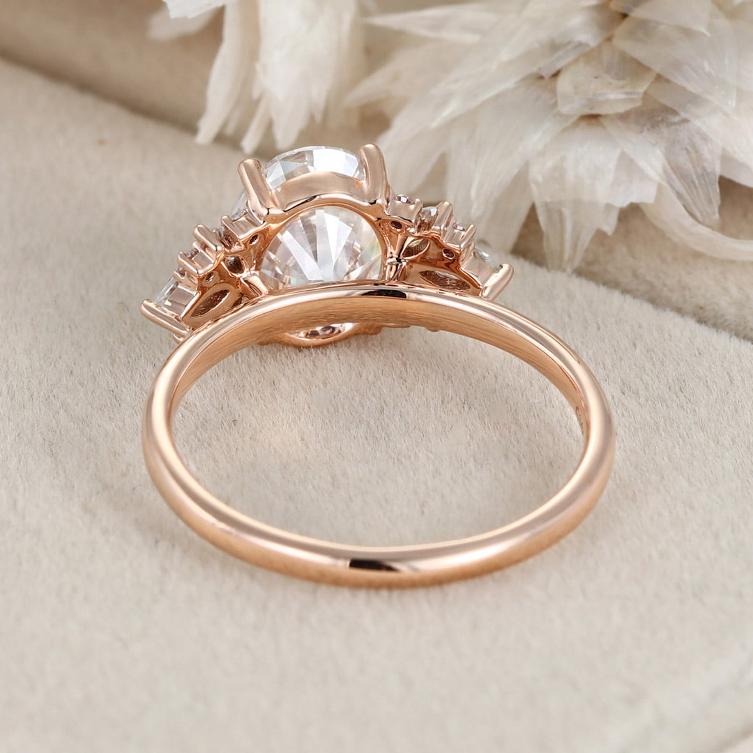 2.0ct Oval Moissanite engagement ring Vintage Rose gold Cluster engagement ring Art Deco marquise engagement ring Bridal Promise Anniversary