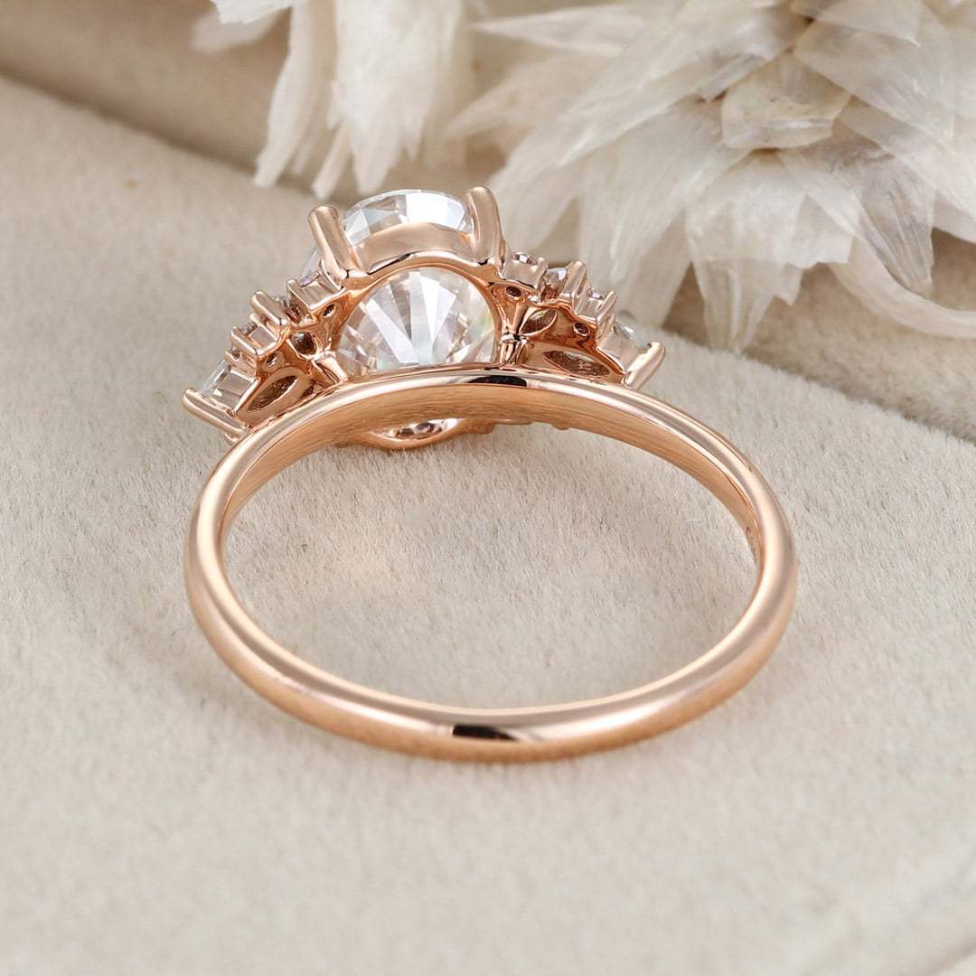 2.0ct Oval Moissanite engagement ring Vintage Rose gold Cluster engagement ring Art Deco marquise engagement ring Bridal Promise Anniversary