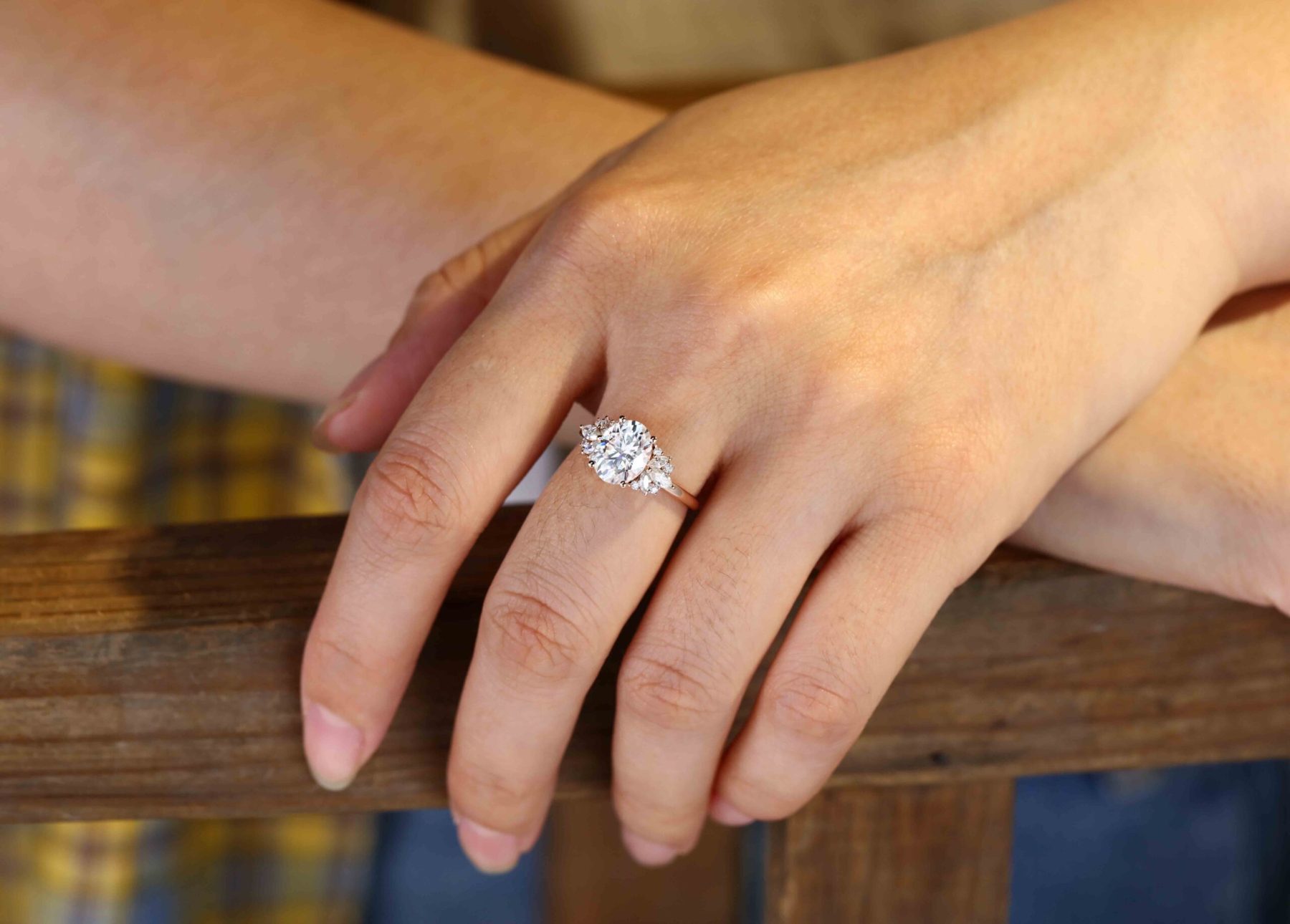 2.0ct Oval Moissanite engagement ring Vintage Rose gold Cluster engagement ring Art Deco marquise engagement ring Bridal Promise Anniversary