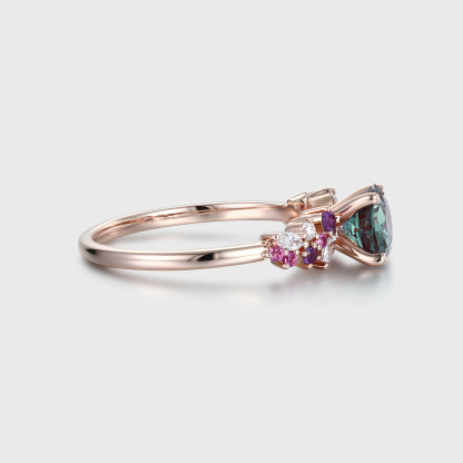 Round Cut Lab Alexandrite and Colored Gemstone Engagement Ring Vintage 14K Rose Gold