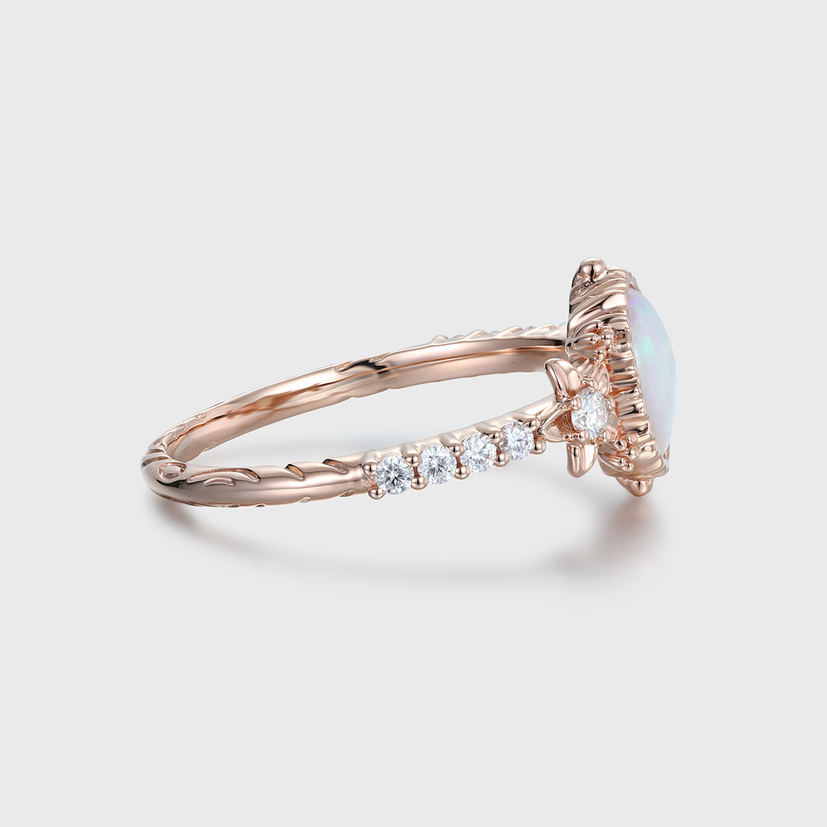 Unique Oval Natural Opal Engagement Ring Vintage 14K Rose gold Wedding Ring Dainty Moissanite Round cluster Anniversary Ring For Women