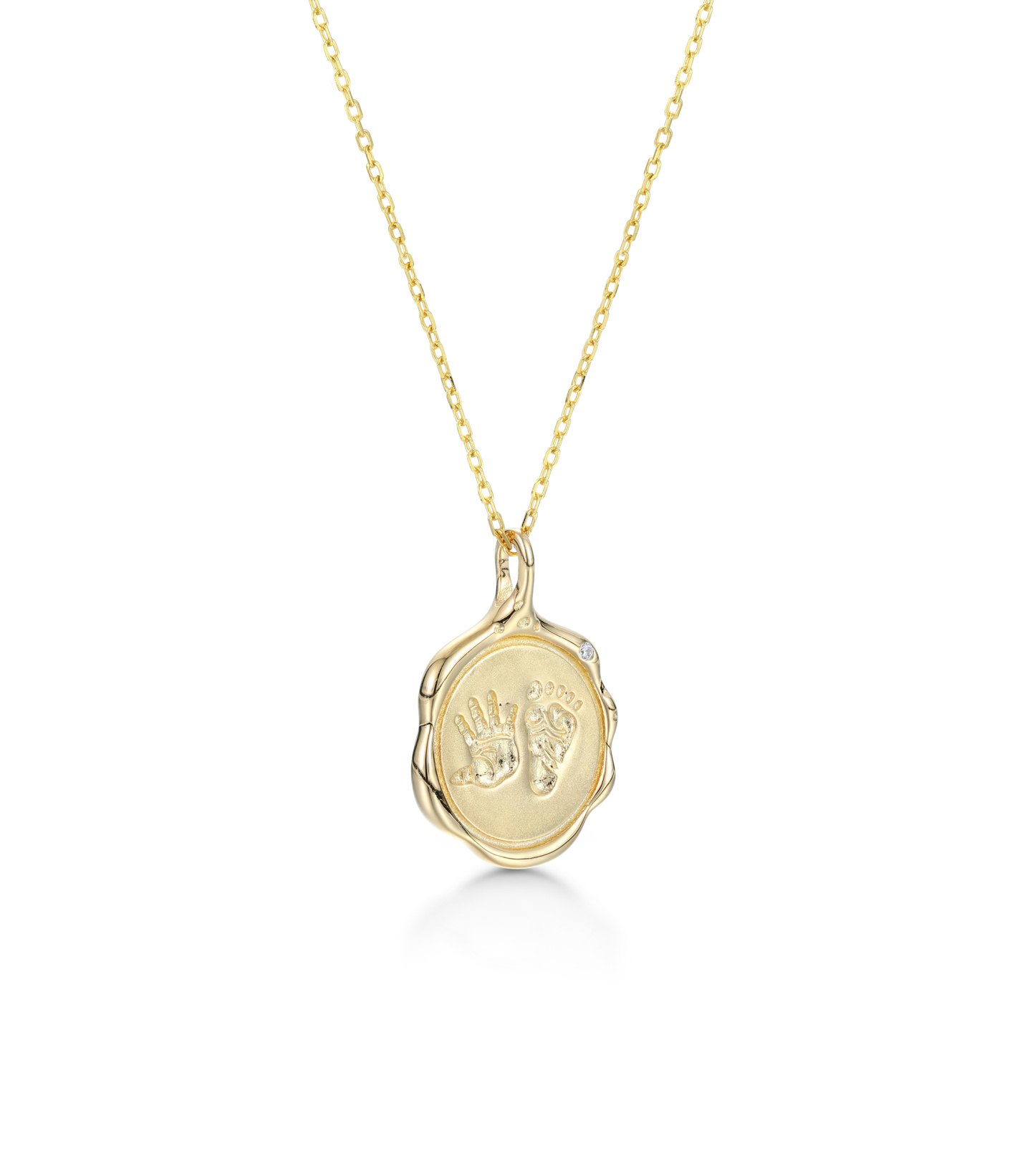 Customized Baby Necklace with Palm and Foot Engraved Name, Birthstone S925 Sterling Silver - Birthday and Memorial Gifts