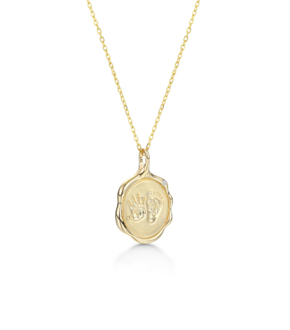 Customized Baby Necklace with Palm and Foot Engraved Name, Birthstone S925 Sterling Silver - Birthday and Memorial Gifts