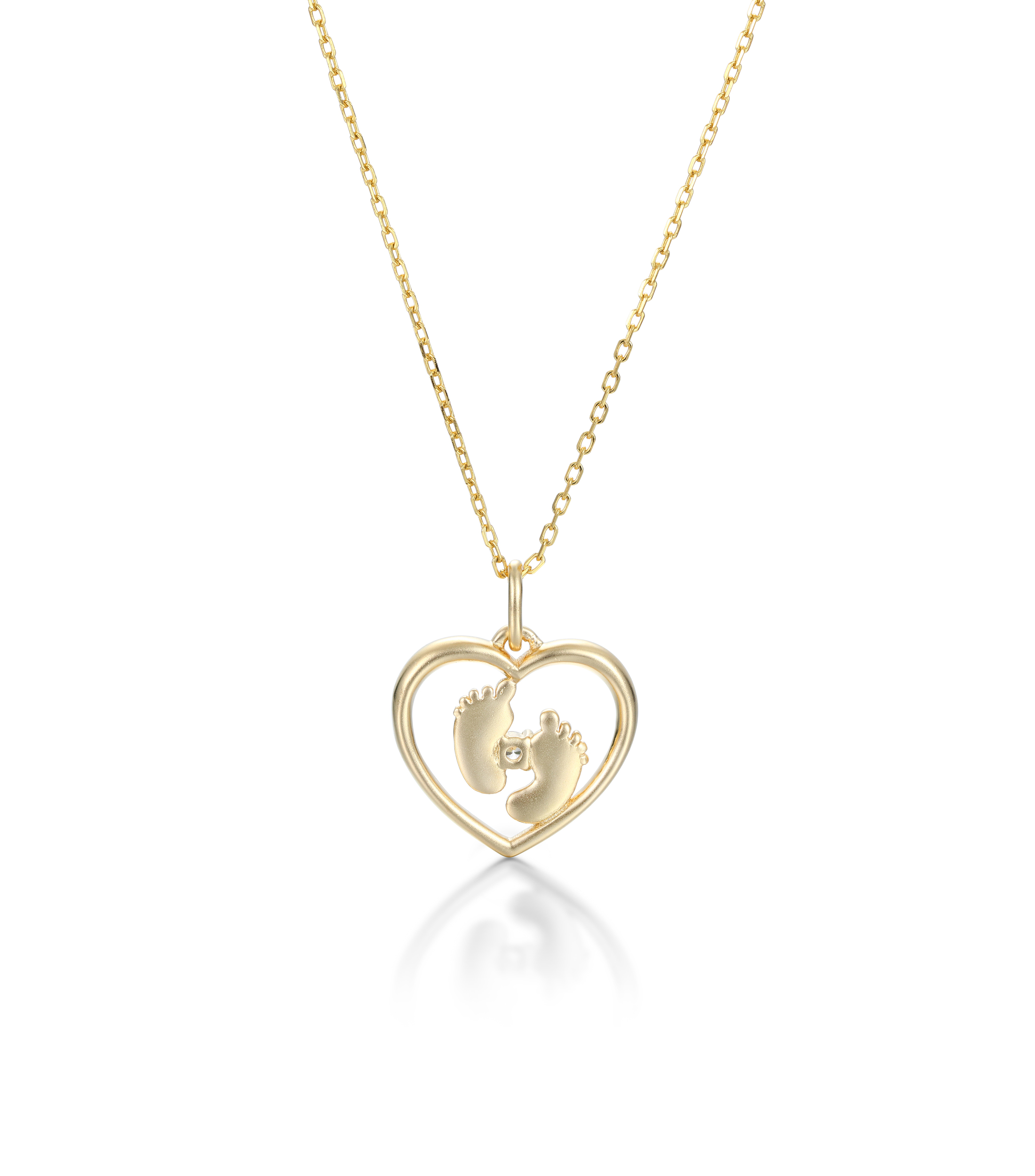 Customized Birthstone Footprint Heart Pendant Necklace – Gold or Silver Plated – Delicate Gift for Women, Moms, and Kids
