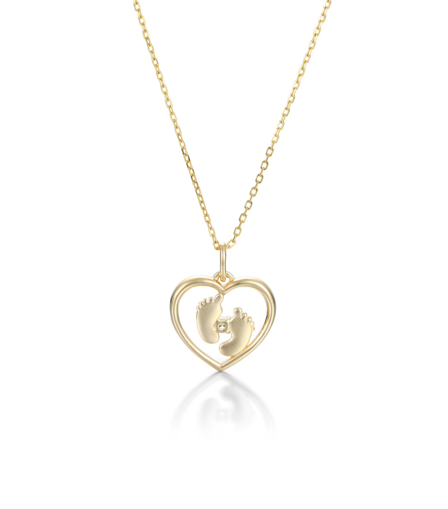 Customized Birthstone Footprint Heart Pendant Necklace – Gold or Silver Plated – Delicate Gift for Women, Moms, and Kids