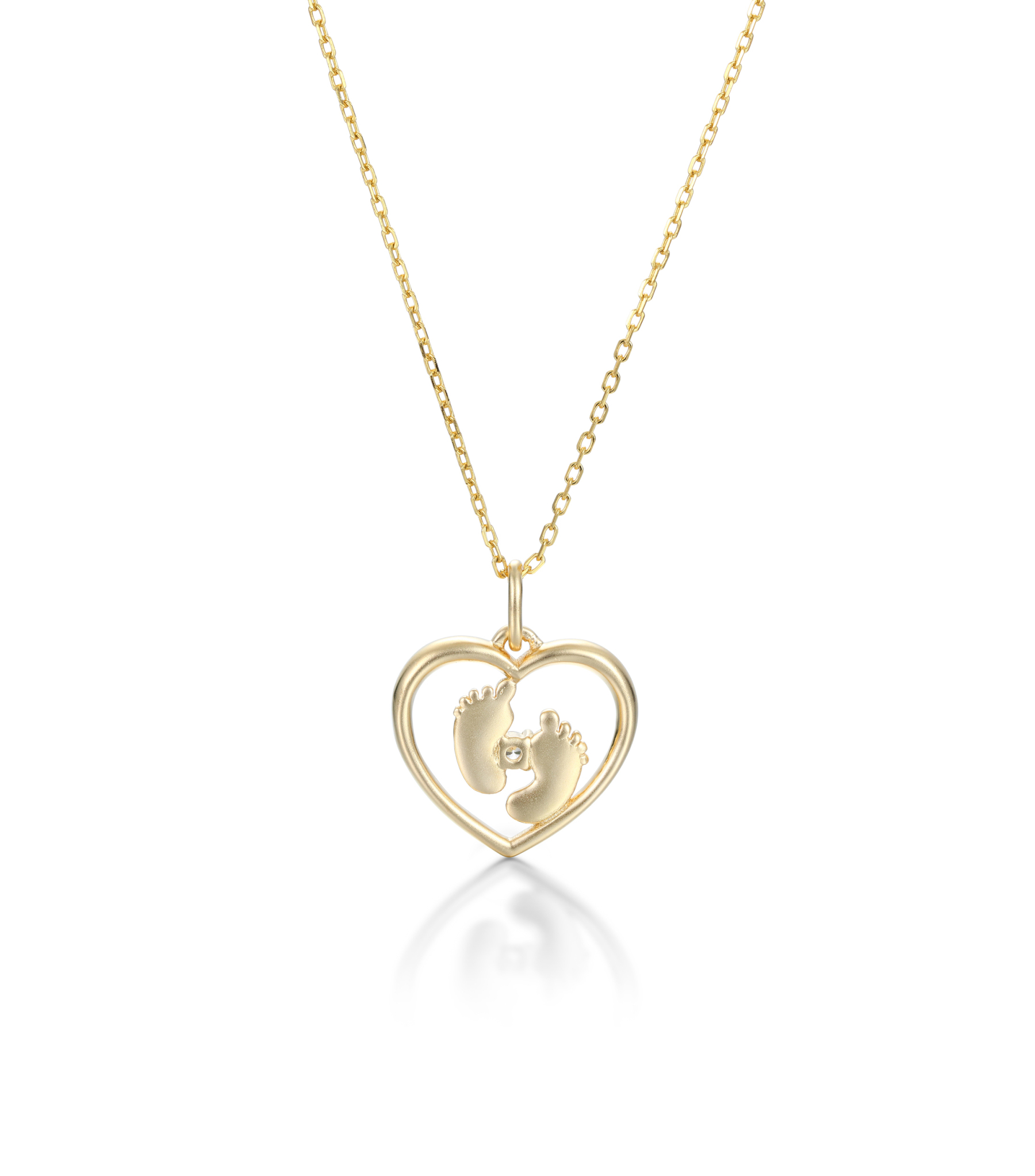 Customized Birthstone Footprint Heart Pendant Necklace – Gold or Silver Plated – Delicate Gift for Women, Moms, and Kids