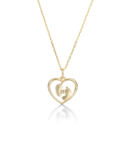 Customized Birthstone Footprint Heart Pendant Necklace – Gold or Silver Plated – Delicate Gift for Women, Moms, and Kids