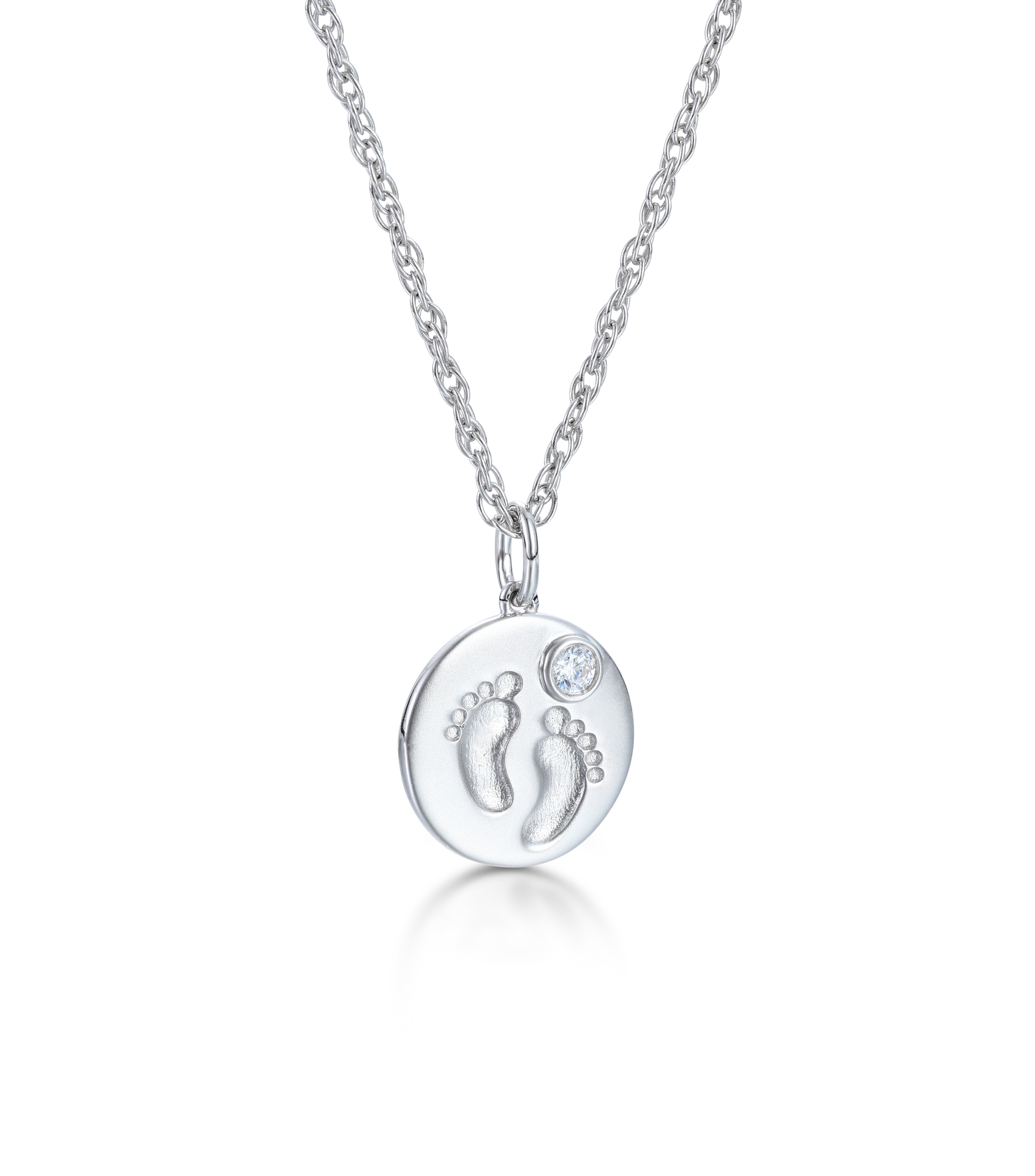 Custom Birthstone Footprints Engraved Round Medallion Pendant Necklace – Gold or Silver Plated – A Delicate Gift for Women, Moms, and Kids