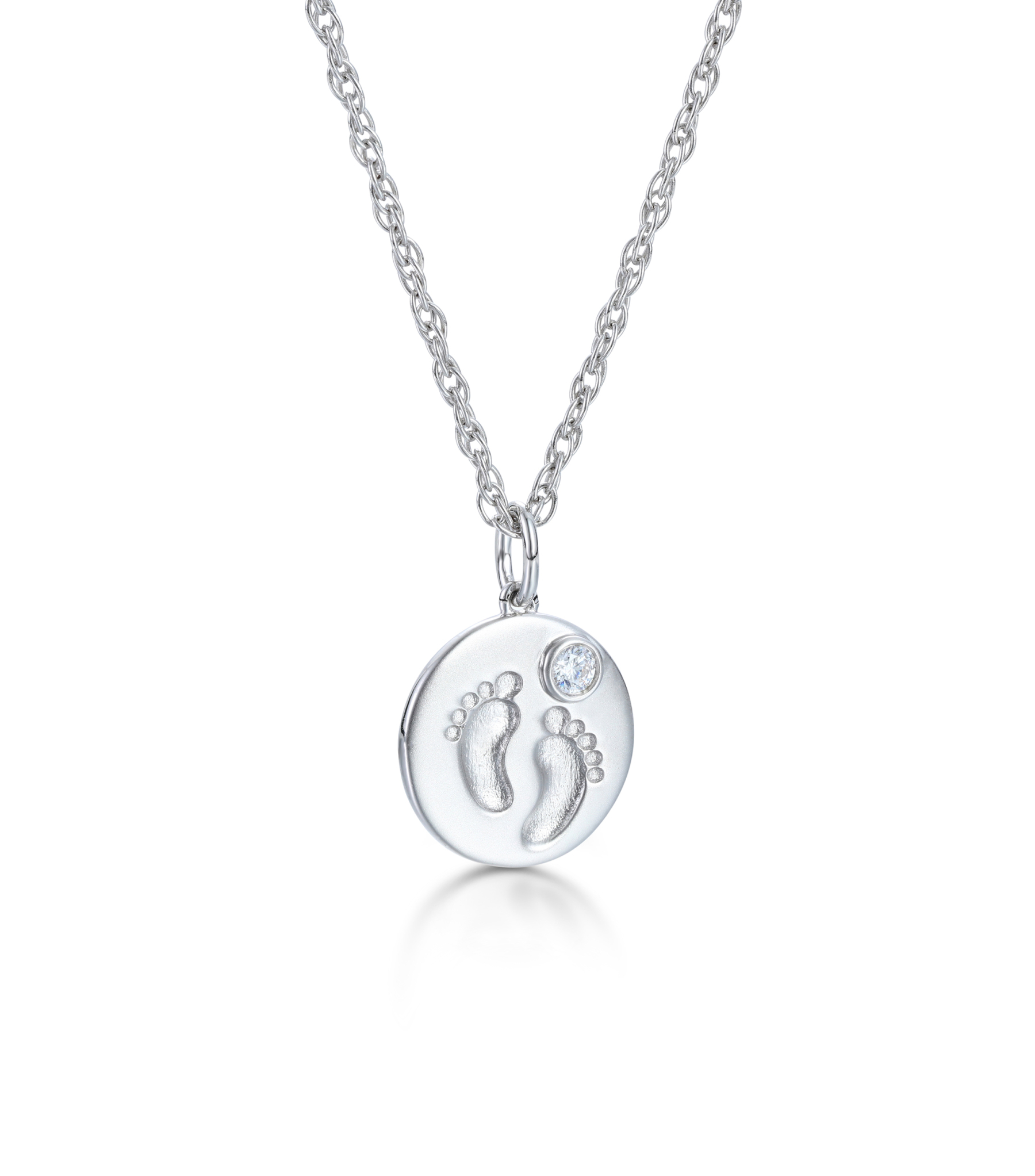 Custom Birthstone Footprints Engraved Round Medallion Pendant Necklace – Gold or Silver Plated – A Delicate Gift for Women, Moms, and Kids
