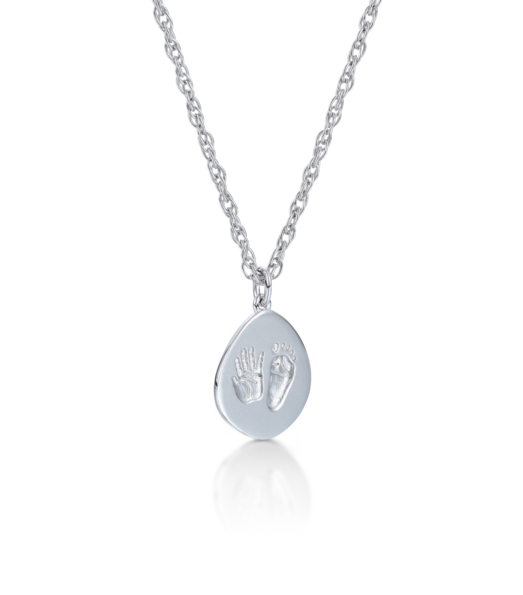 Customized Birthday Palm and Footprint Oval Pendant Necklace - Gold or Silver Plated - An exquisite gift for women, moms and kids