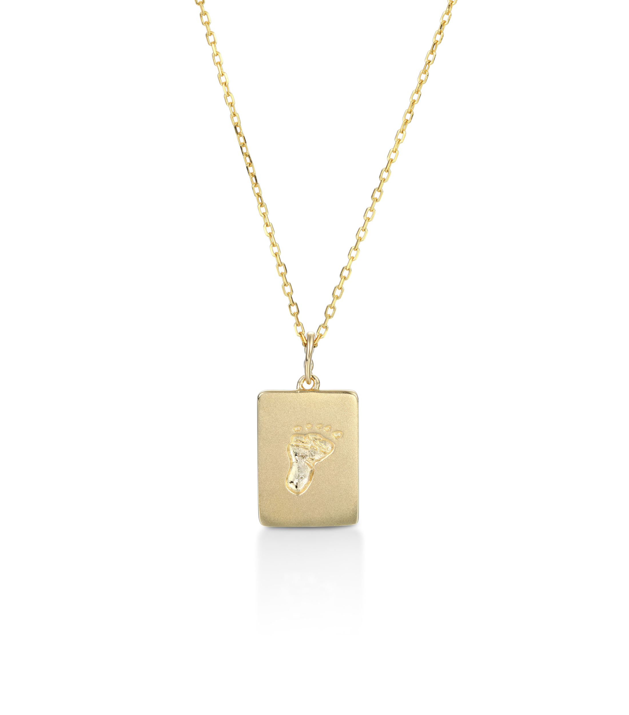 Yellow Gold Baby Footprints Customized Birthstones Engraved Name Square Pendant Necklace