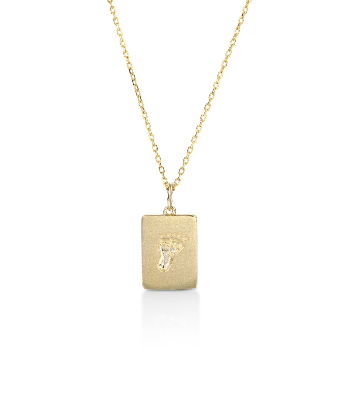 Yellow Gold Baby Footprints Customized Birthstones Engraved Name Square Pendant Necklace