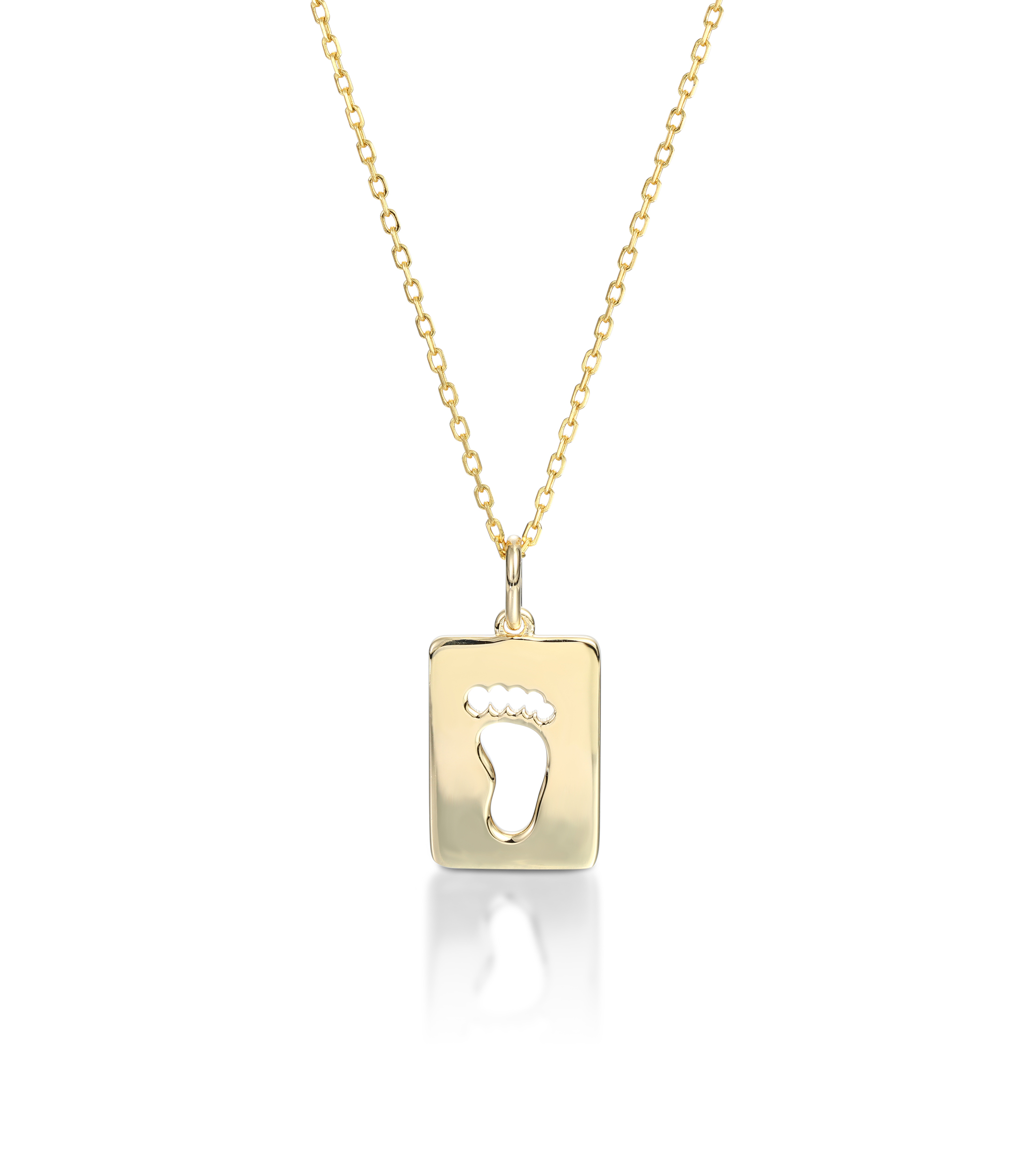 Yellow Gold Baby Footprints Customized Birthstones Engraved Name Square Pendant Necklace