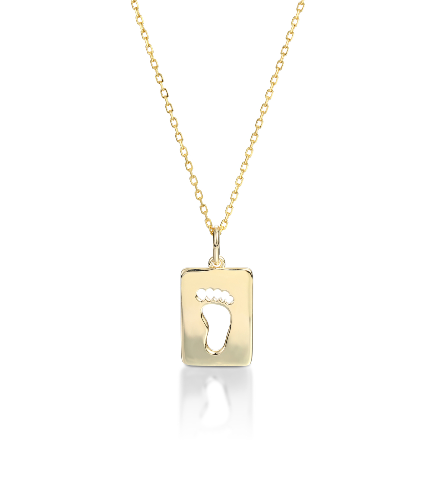 Yellow Gold Baby Footprints Customized Birthstones Engraved Name Square Pendant Necklace