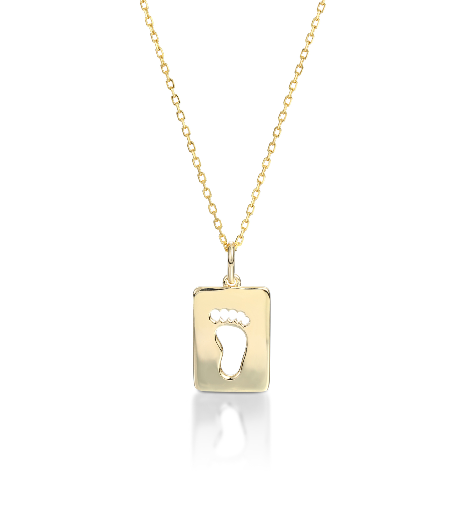 Yellow Gold Baby Footprints Customized Birthstones Engraved Name Square Pendant Necklace