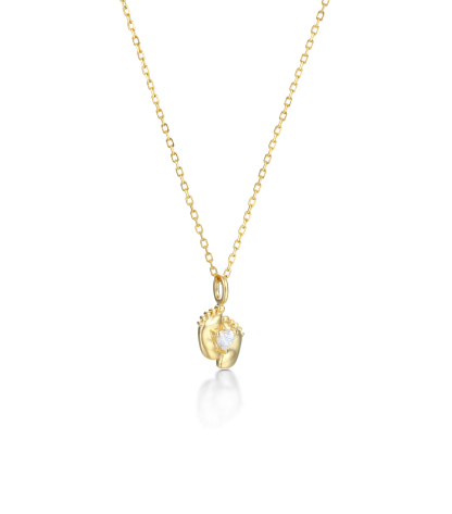 Gold-Plated Custom Heart Cut Birthstone Mini Baby Feet Necklace – Personalized Gift for Moms