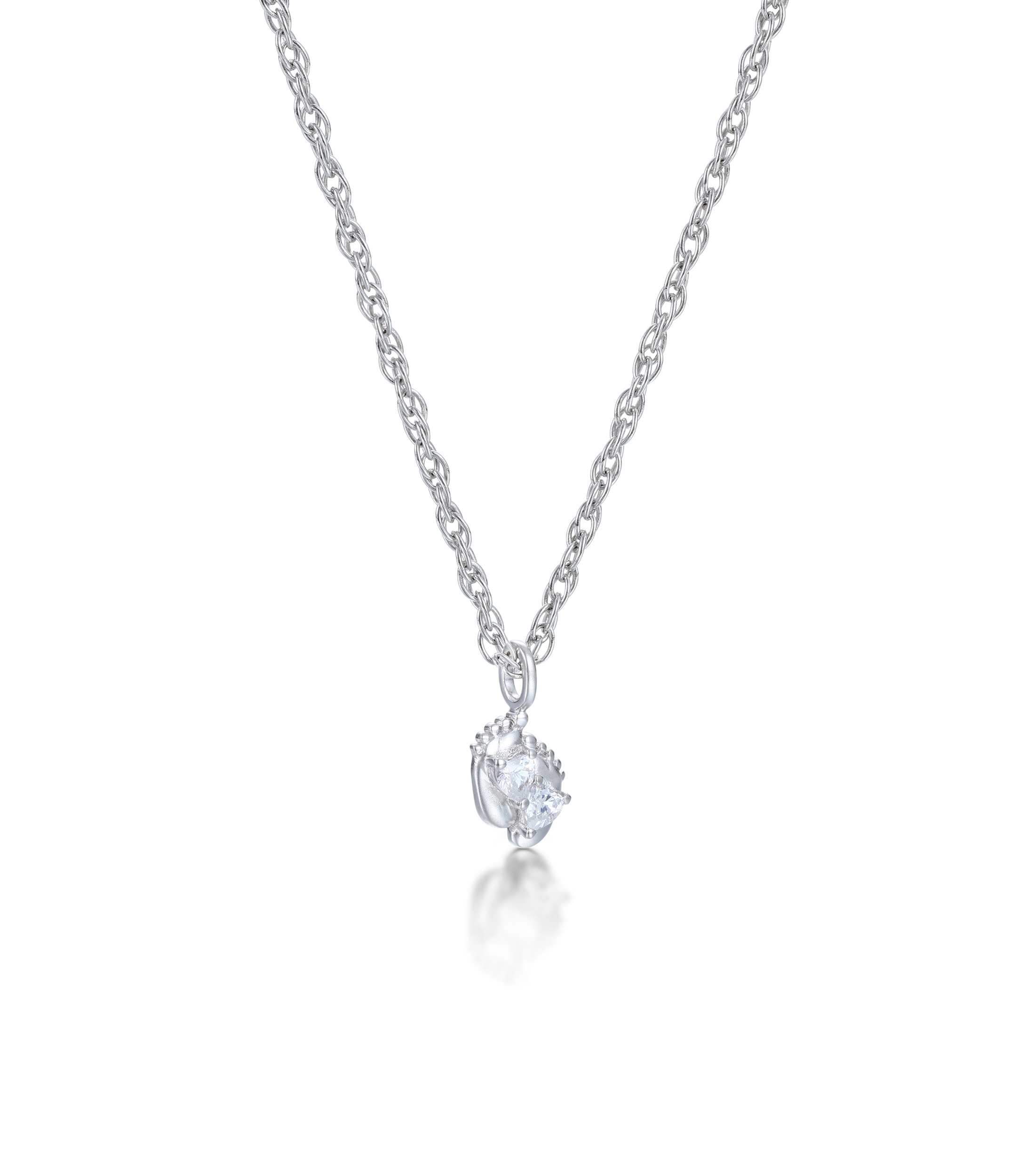 White Gold-Plated Customized Two-Stone Heart-Cut Birthstone Mini Baby Feet Necklace – Personalized Gift for Moms