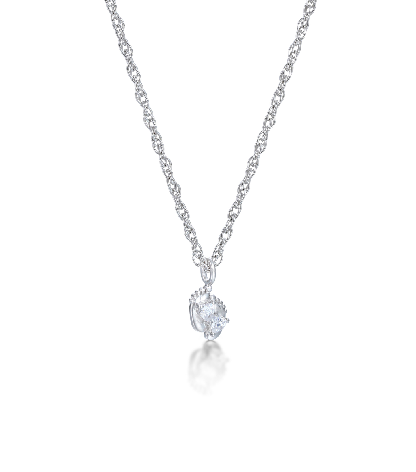 White Gold-Plated Customized Two-Stone Heart-Cut Birthstone Mini Baby Feet Necklace – Personalized Gift for Moms