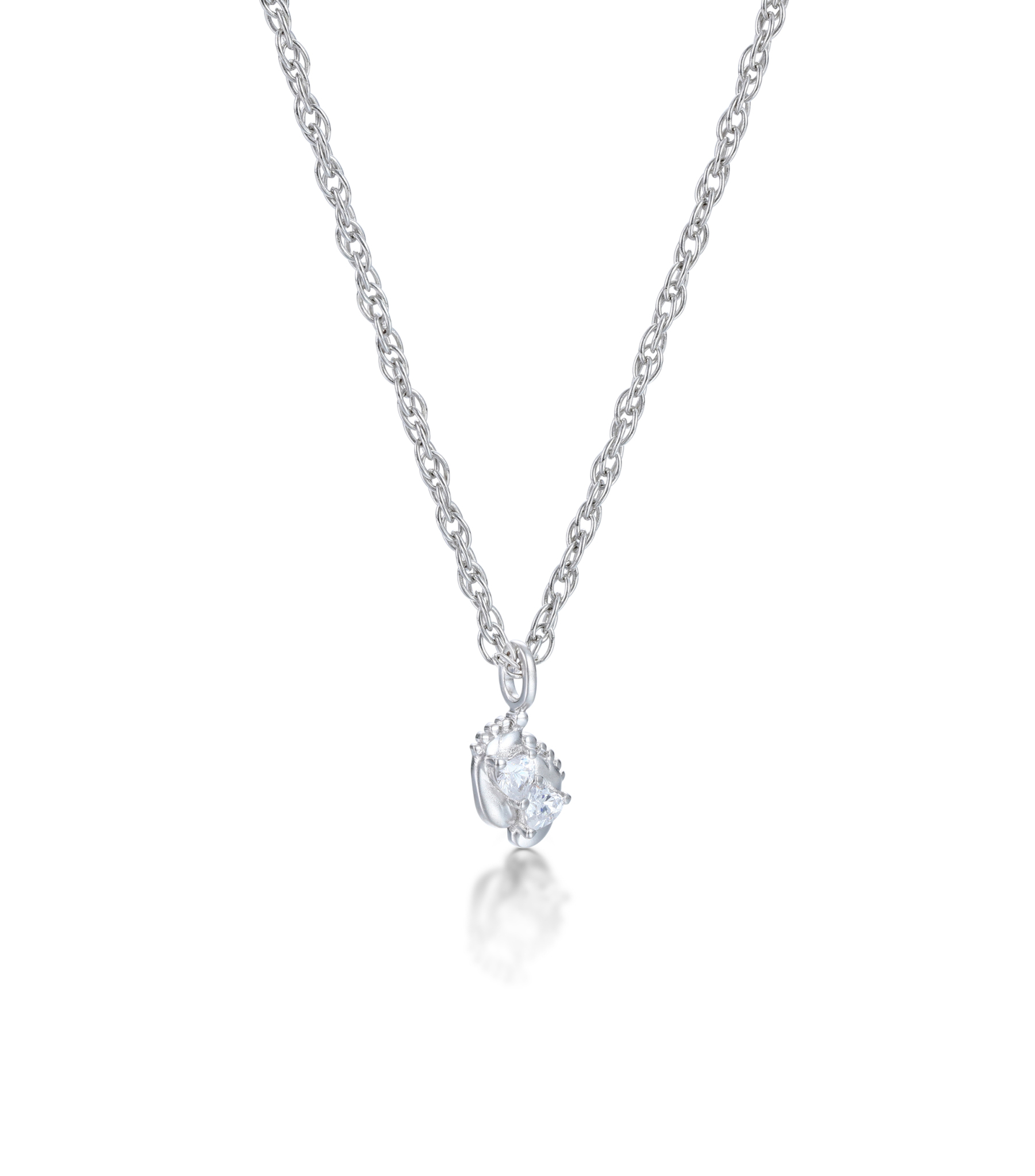 White Gold-Plated Customized Two-Stone Heart-Cut Birthstone Mini Baby Feet Necklace – Personalized Gift for Moms