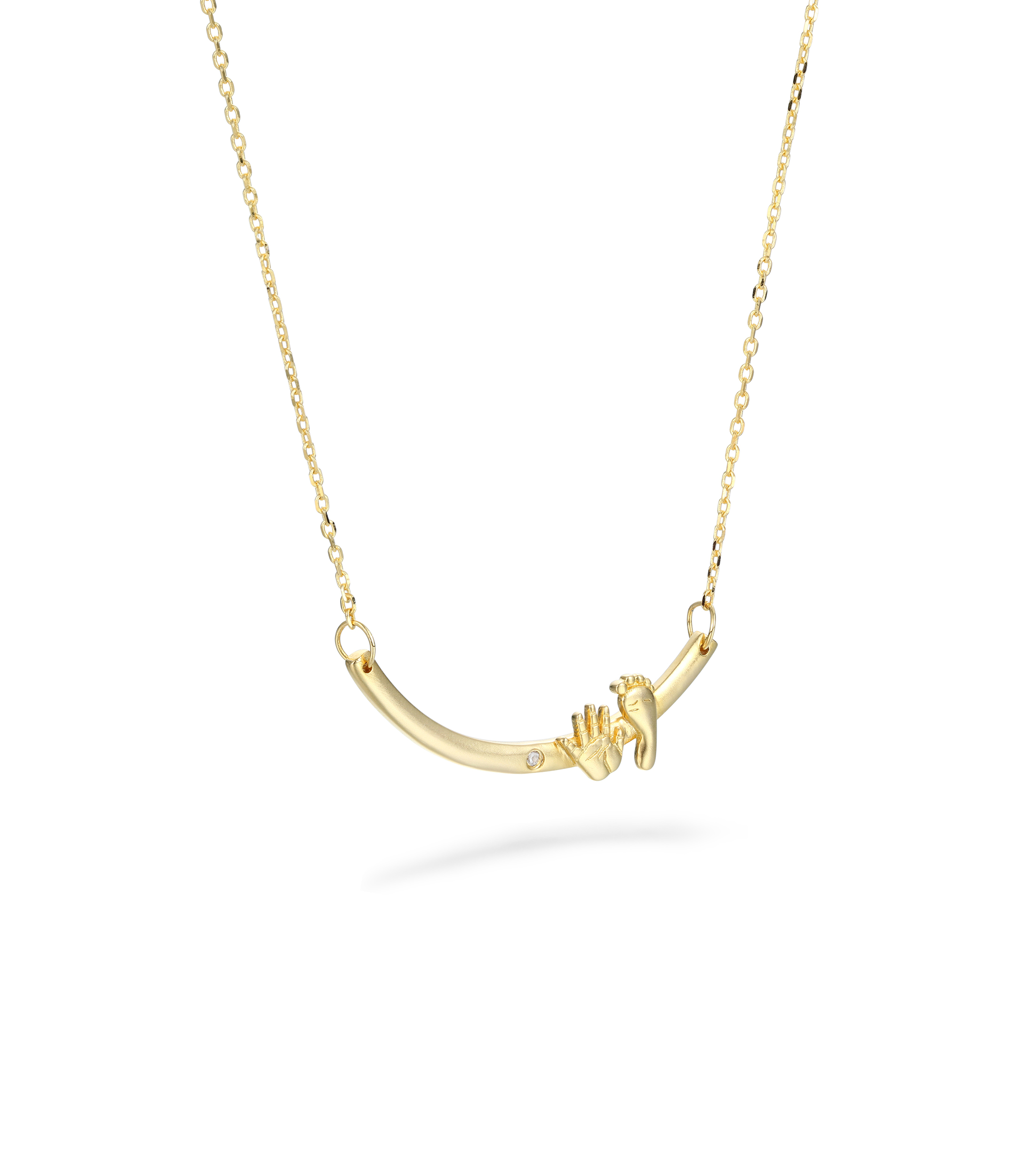 Gold-Plated Baby's Hand and Footprint Elements Customizable Birthstone Engraved Name Smile Necklace – Personalized Keepsake Gift
