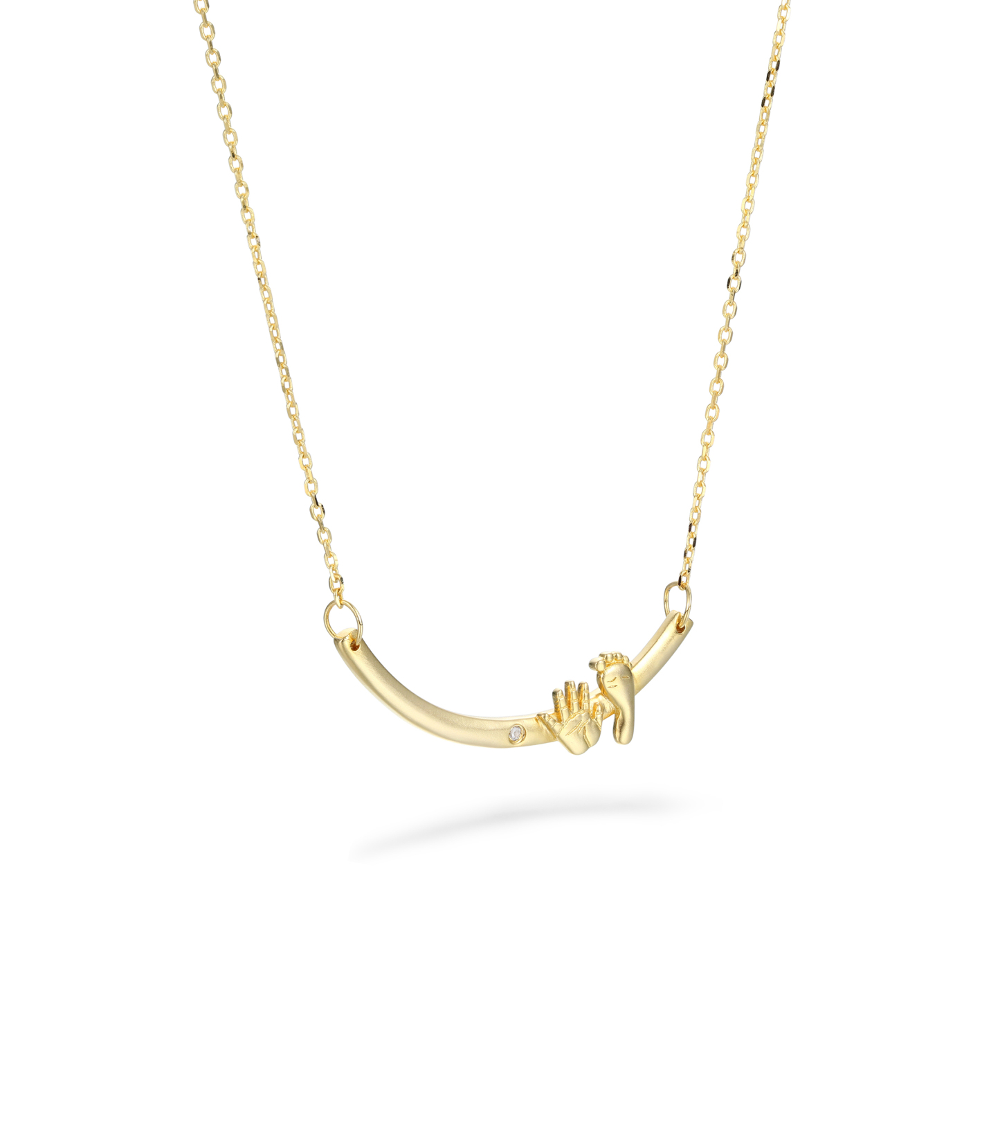 Gold-Plated Baby's Hand and Footprint Elements Customizable Birthstone Engraved Name Smile Necklace – Personalized Keepsake Gift