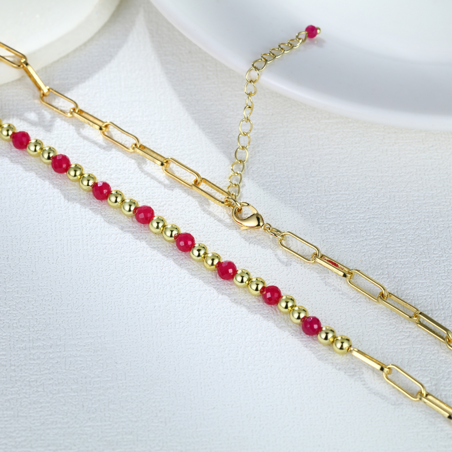4mm Faceted Lab-Grown Ruby Gemstone Necklace- Gold Plated Gold Dainty Necklace | July Birthstone Jewelry for Women