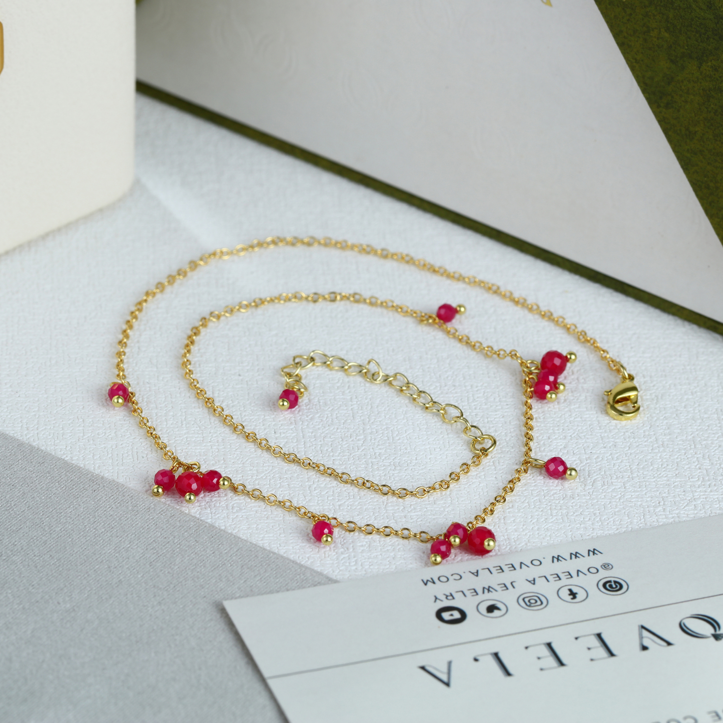 Boho Style Faceted Lab-Grown Ruby Necklace – Gold Plated Red Ruby Jewelry for Women