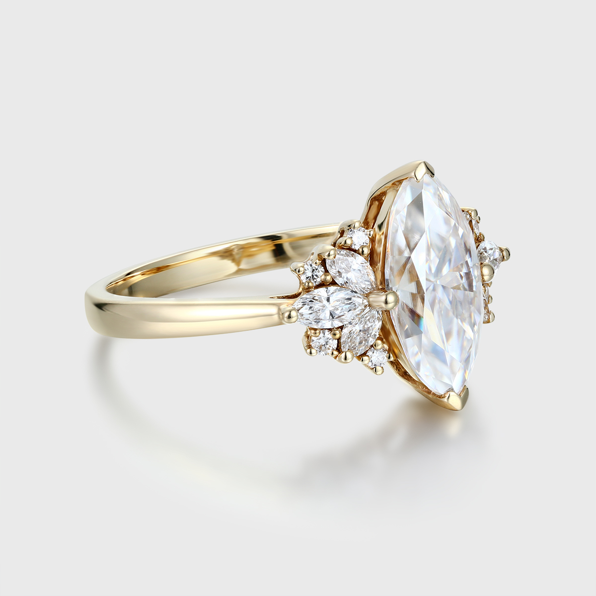 1 Carat Marquise Cut Moissanite Vintage Cluster Engagement Ring – 14K Yellow Gold Bridal Promise Ring