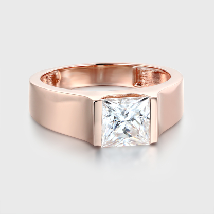 Princess Cut Moissanite Men Ring 18K/14K/10K Solid Rose Gold Engagement Ring For Men Band Frosted Ring