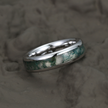 Unique Moss Agate Wedding Band Sterling Silver Nature Inspired Eco-Friendly Full Eternity 6mm Stacking Matching Rings Men Ring Gift For Him