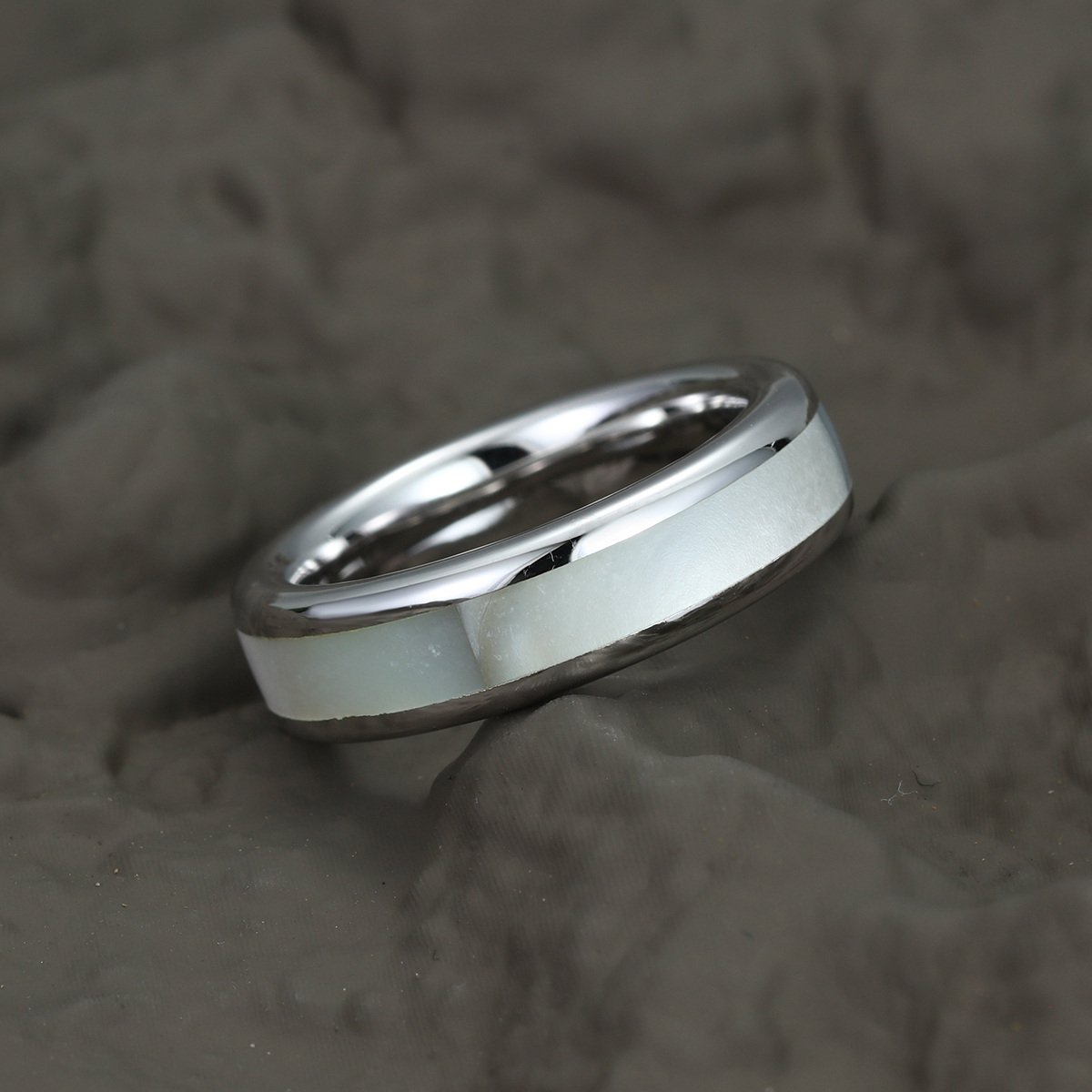 White Mother of Pearl Band Sterling Silver Wedding Ring White Mother of Pearl 4mm, 6mm, 8mm Width