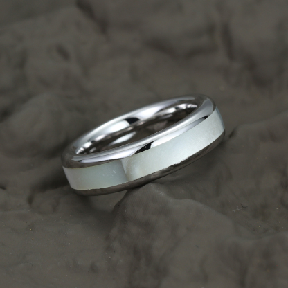 White Mother of Pearl Band Sterling Silver Wedding Ring White Mother of Pearl 4mm, 6mm, 8mm Width