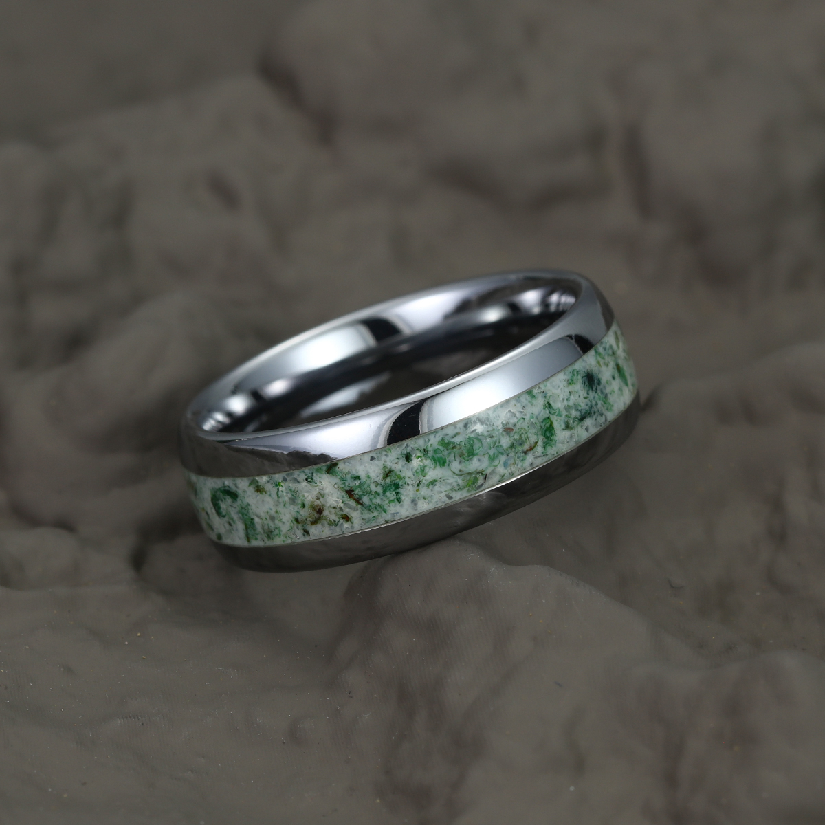 Mens Wedding Ring 6mm Mens Wedding Band Natural Eco-Friendly Moss Agate Sterling Silver Mens Ring