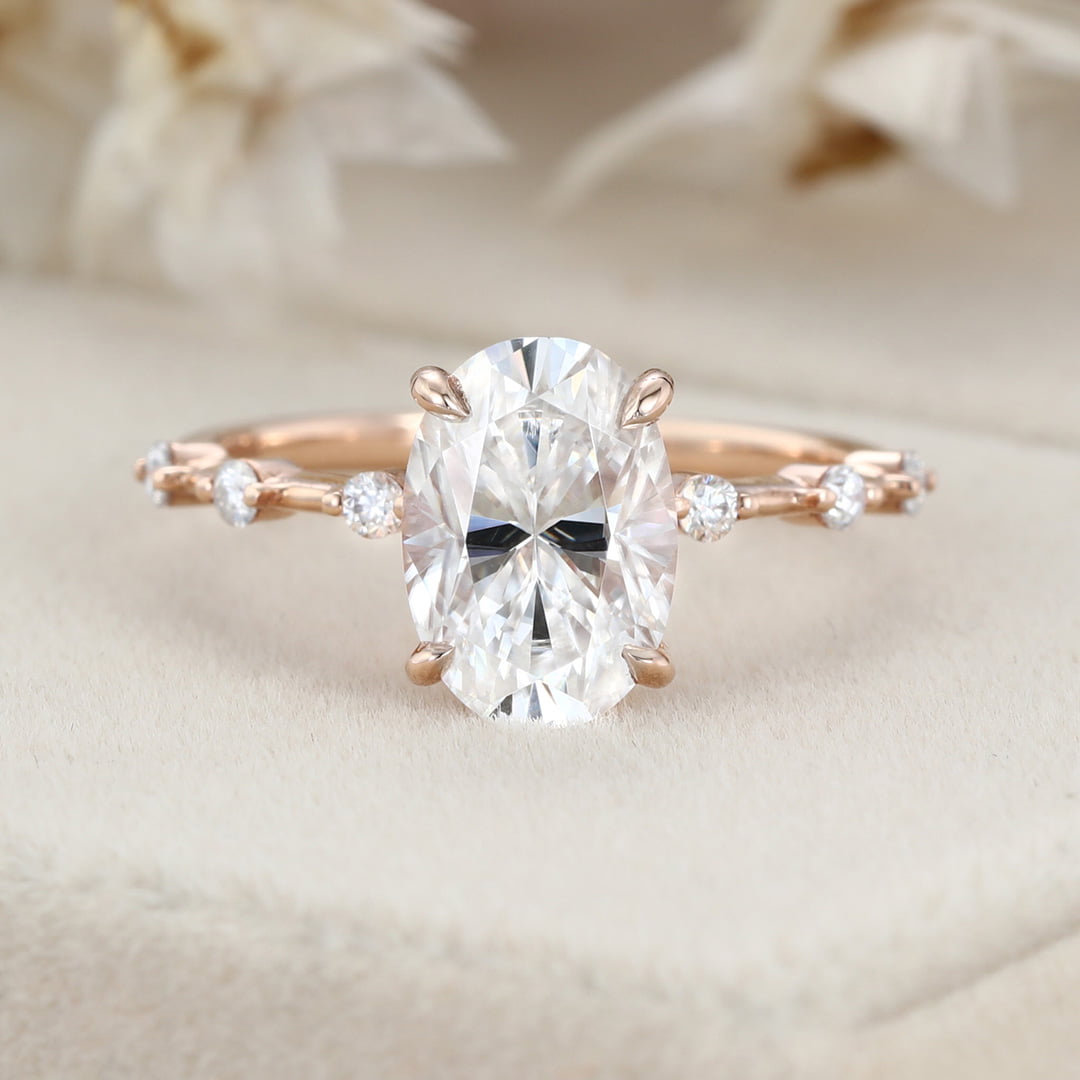 2.5 Carat Oval Moissanite Engagement Ring Vintage In 14K Rose Gold