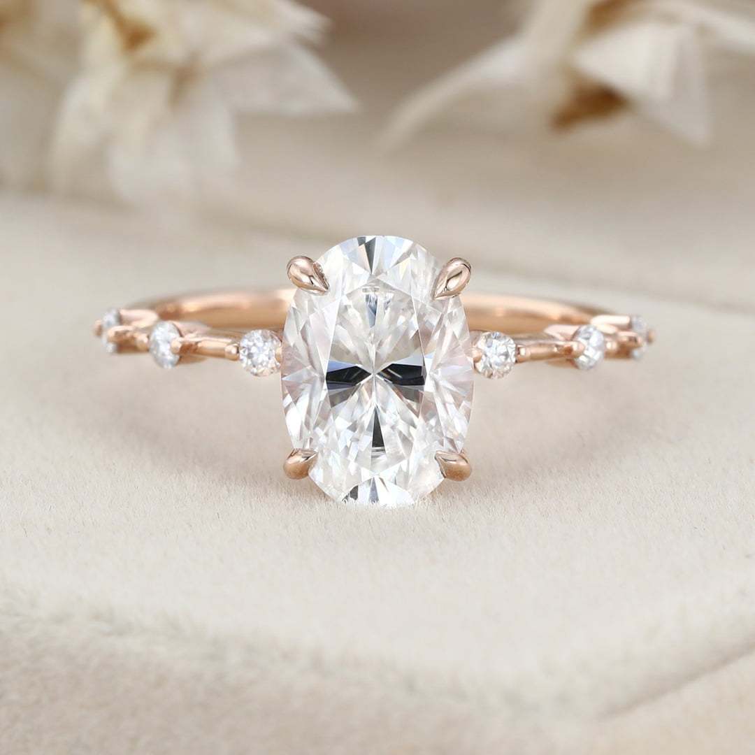 2.5 Carat Oval Moissanite Engagement Ring Vintage In 14K Rose Gold