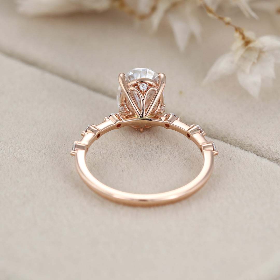 2.5 Carat Oval Moissanite Engagement Ring Vintage In 14K Rose Gold