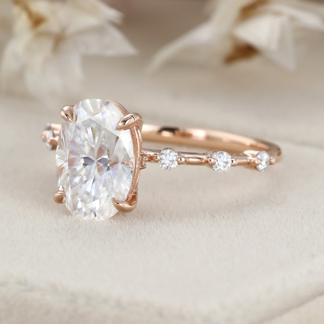 2.5 Carat Oval Moissanite Engagement Ring Vintage In 14K Rose Gold