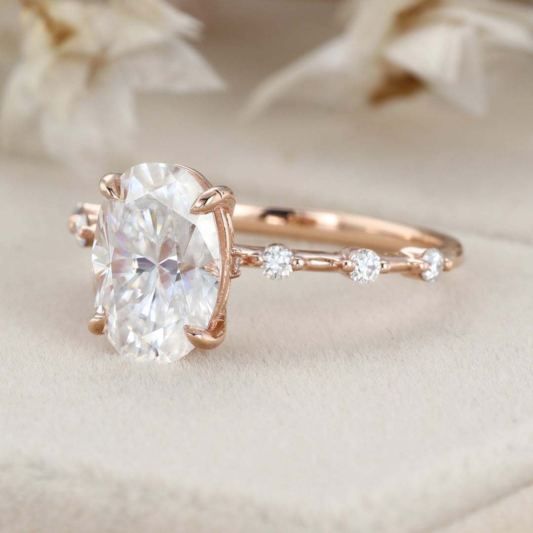 2.5 Carat Oval Moissanite Engagement Ring Vintage In 14K Rose Gold