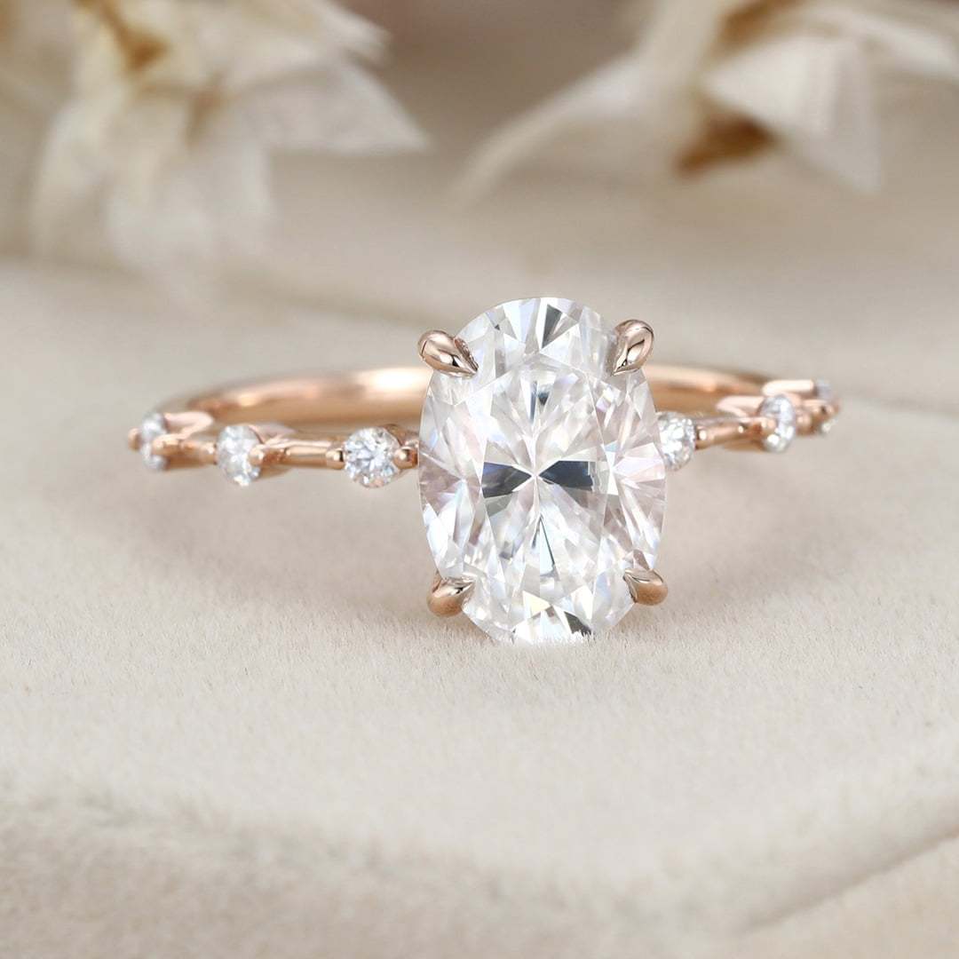 2.5 Carat Oval Moissanite Engagement Ring Vintage In 14K Rose Gold