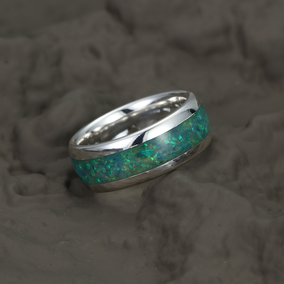 Peacock Blue Opal Sterling Silver Wedding Ring Band 6 mm Black Gold Ring Ring Gift For Her Thin Band Dainty Her Opal Blue Peacock