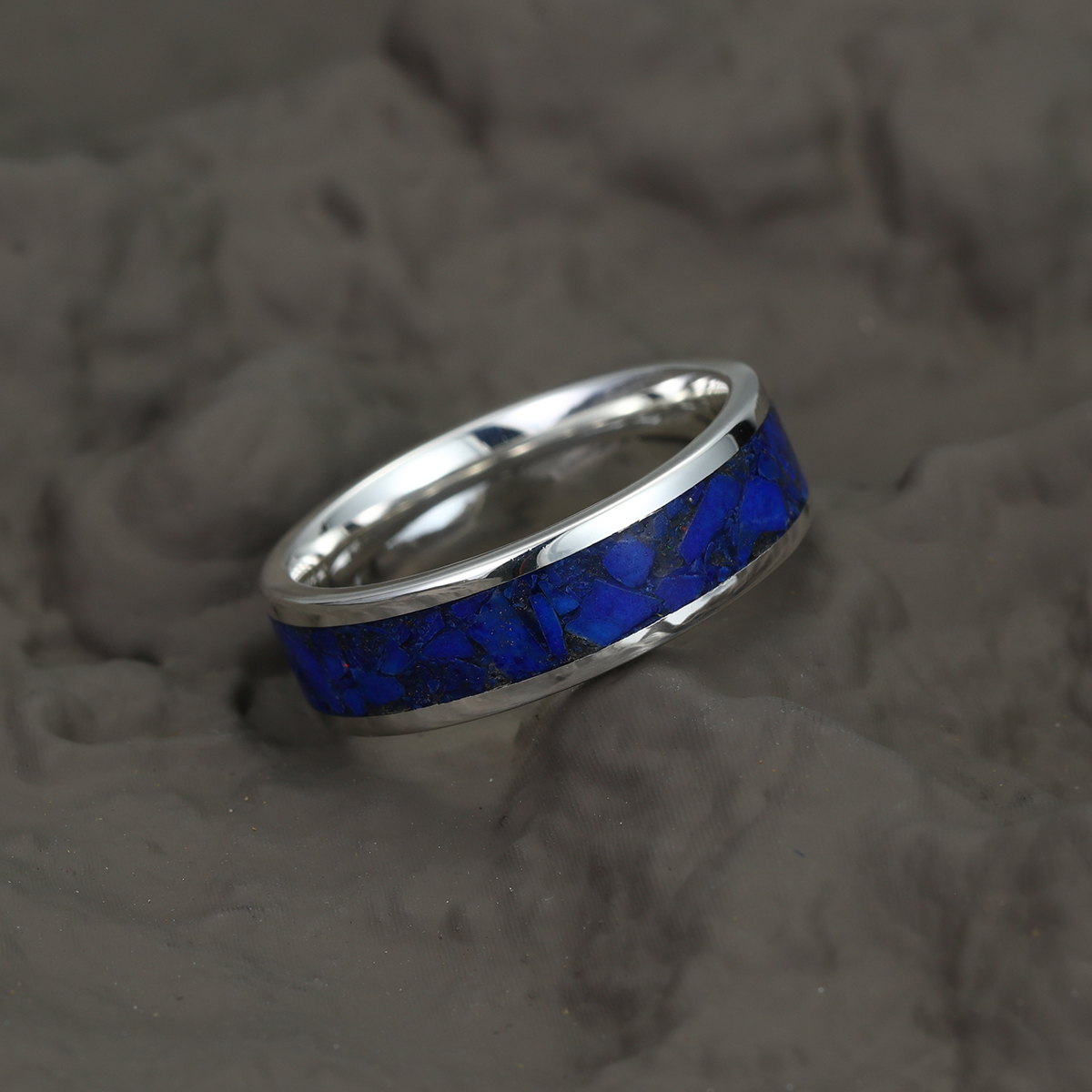 Lapis lazuli Wedding Ring His Hers Promise Engagement Ring 6mm wide ring December Birthstone Ring