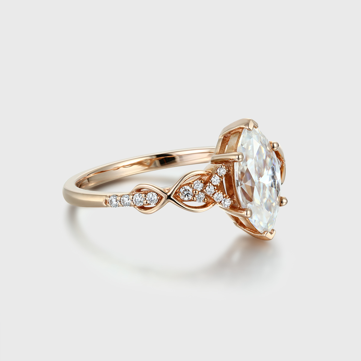 Vintage Marquise Cut Moissanite Twist Engagement Ring – Unique 14K Rose Gold Bridal Promise Ring