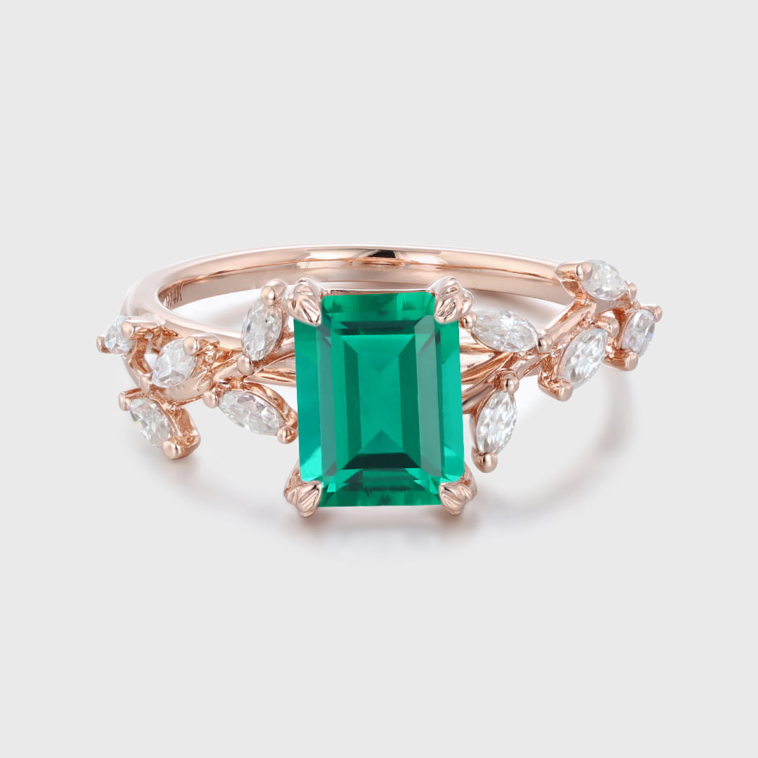 2 Carat 8x6mm Emerald Cut Lab-Grown Emerald Engagement ring 14K Solid Gold Ring