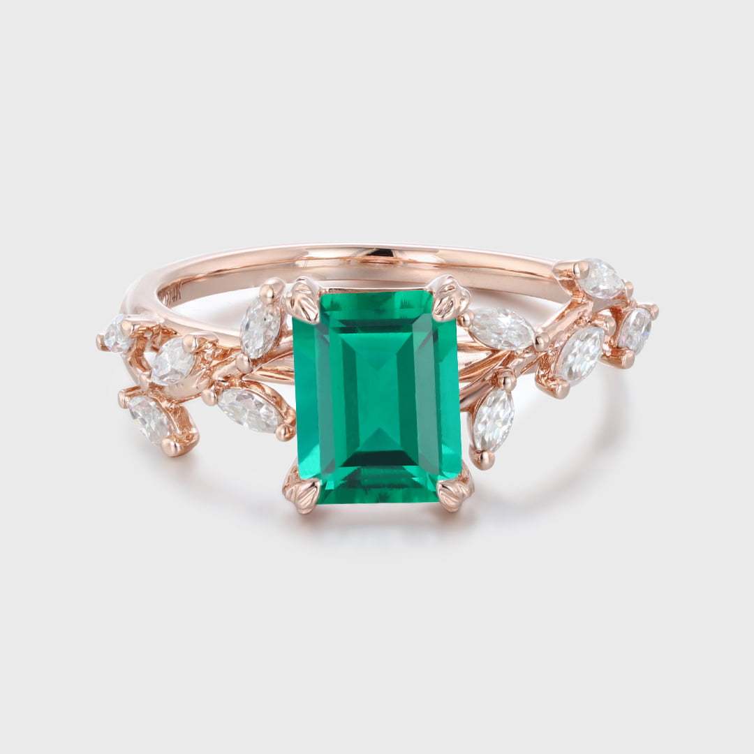 2 Carat 8x6mm Emerald Cut Lab-Grown Emerald Engagement ring 14K Solid Gold Ring