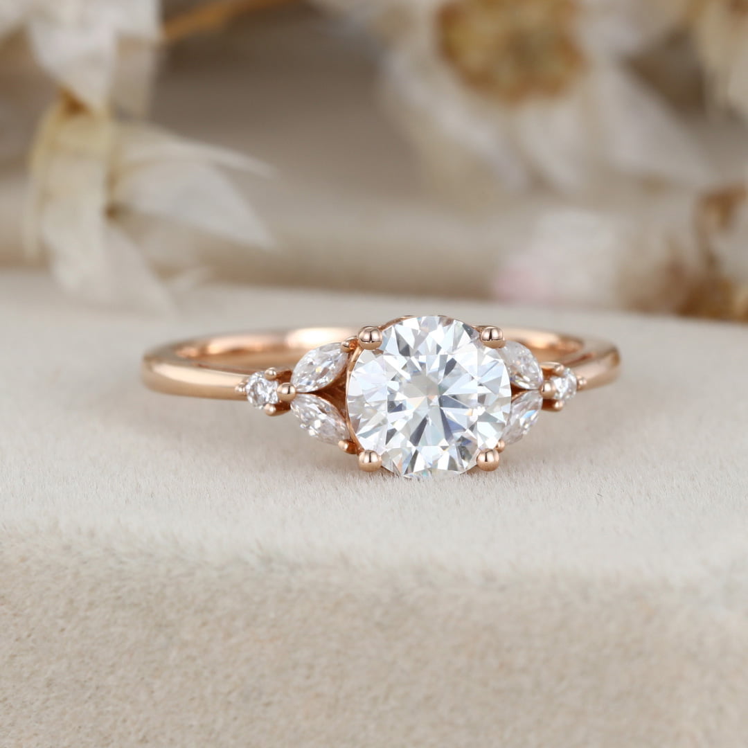 14K Rose Gold 1 Carat Round Cut Moissanite Engagement Ring For Women
