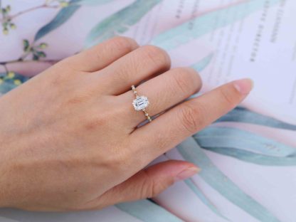 2CT Emerald Cut Moissanite Engagement Ring Unique Vintage 14K Solid Gold Opal Side Stone Wedding Ring