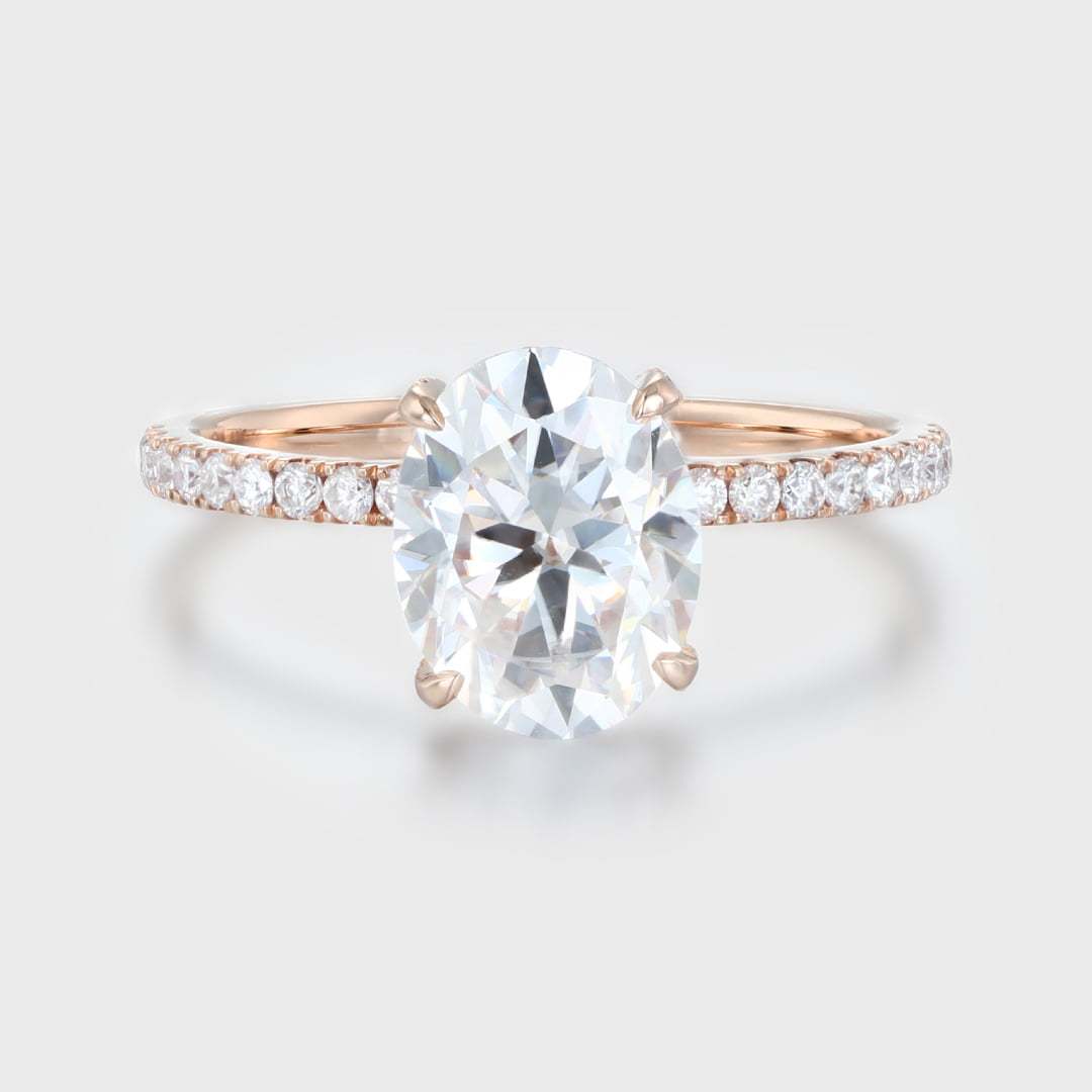 2 Carat Oval Cut Moissanite Hidden Halo Engagement Ring In 14k Rose Gold