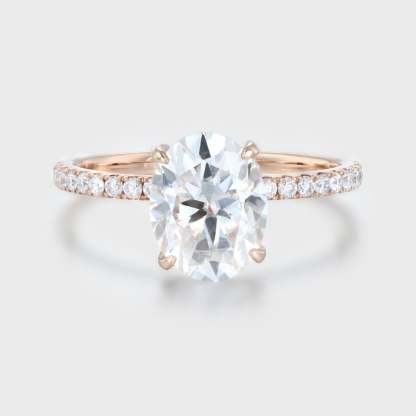 2 Carat Oval Cut Moissanite Hidden Halo Engagement Ring In 14k Rose Gold