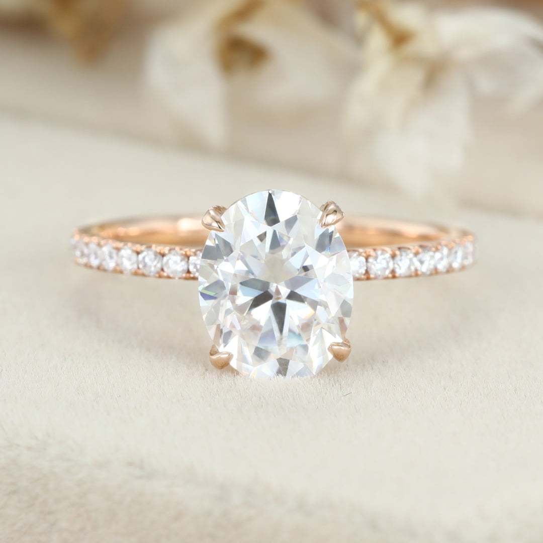 2 Carat Oval Cut Moissanite Hidden Halo Engagement Ring In 14k Rose Gold