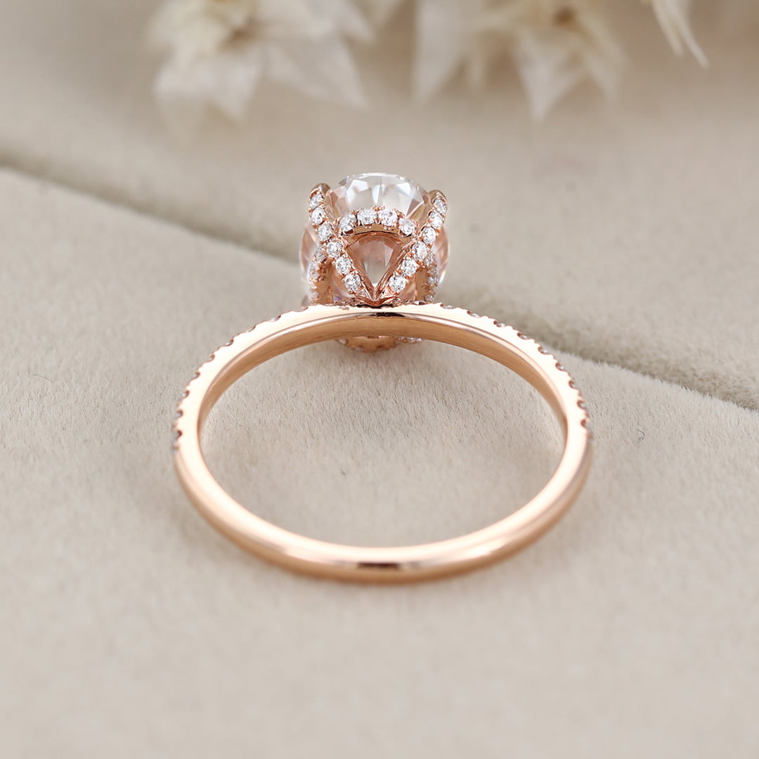 2 Carat Oval Cut Moissanite Hidden Halo Engagement Ring In 14k Rose Gold